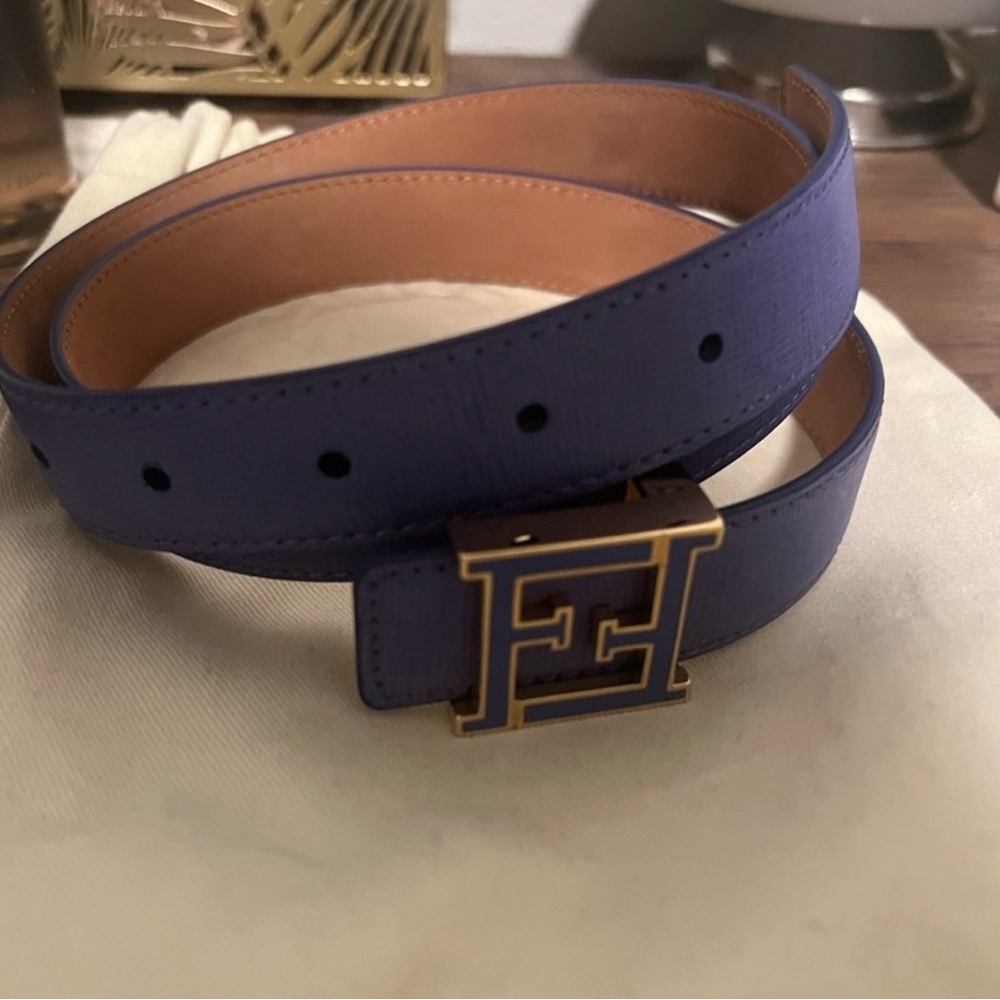 Fendi Purple Leather Belt with Gold Buckle